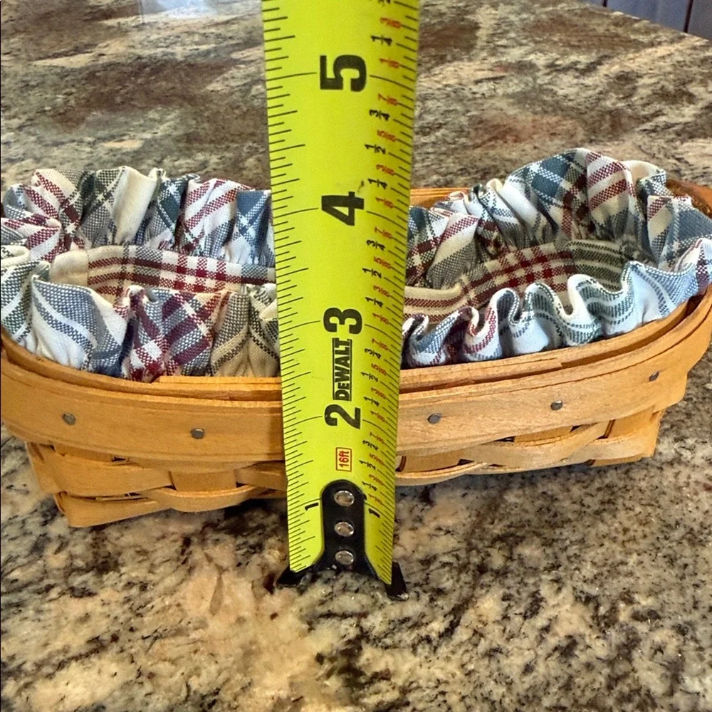 Longaberger Woven Basket with Plaid Fabric Liner - Natural and Blue
